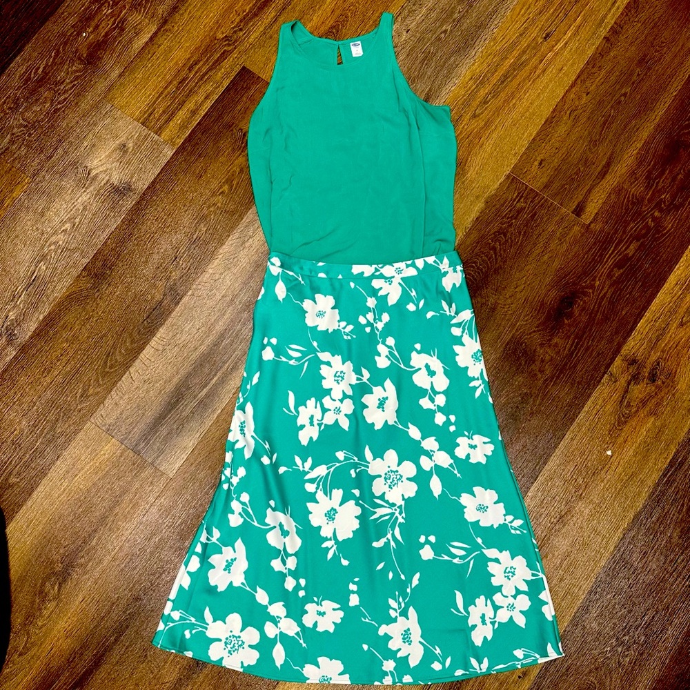 J Crew aqua green floral skirt and tank set